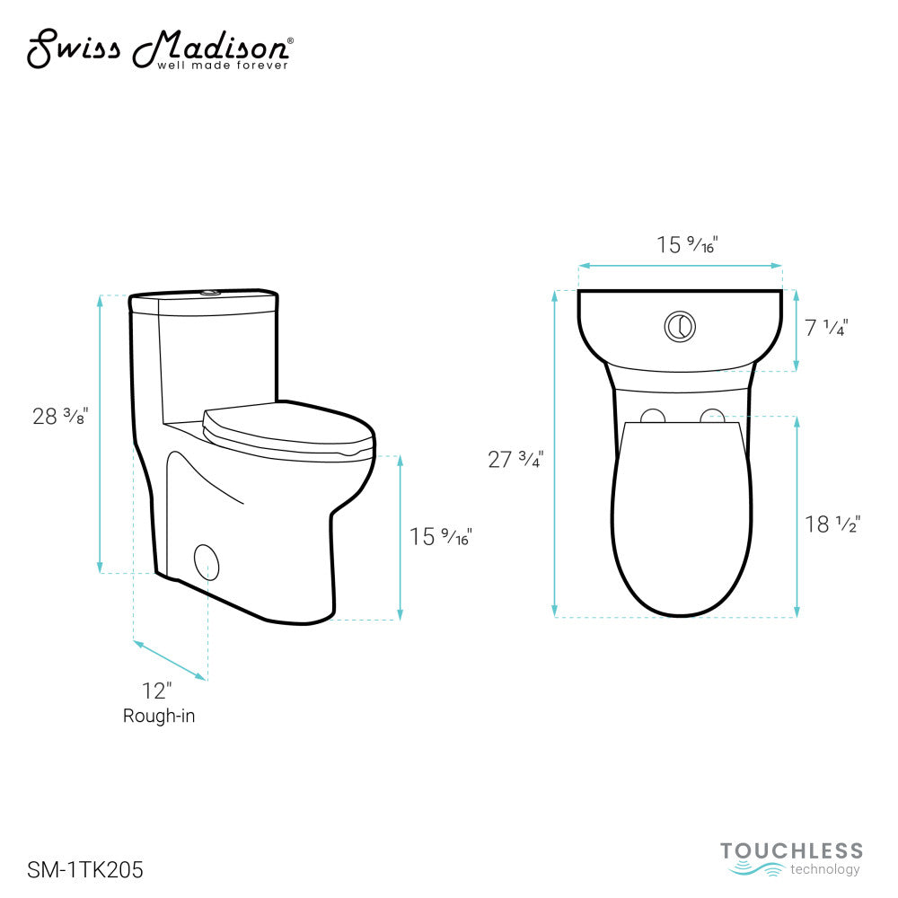 Sublime One Piece Elongated Toilet with Touchless Retrofit Dual Flush 1.1/1.6 gpf