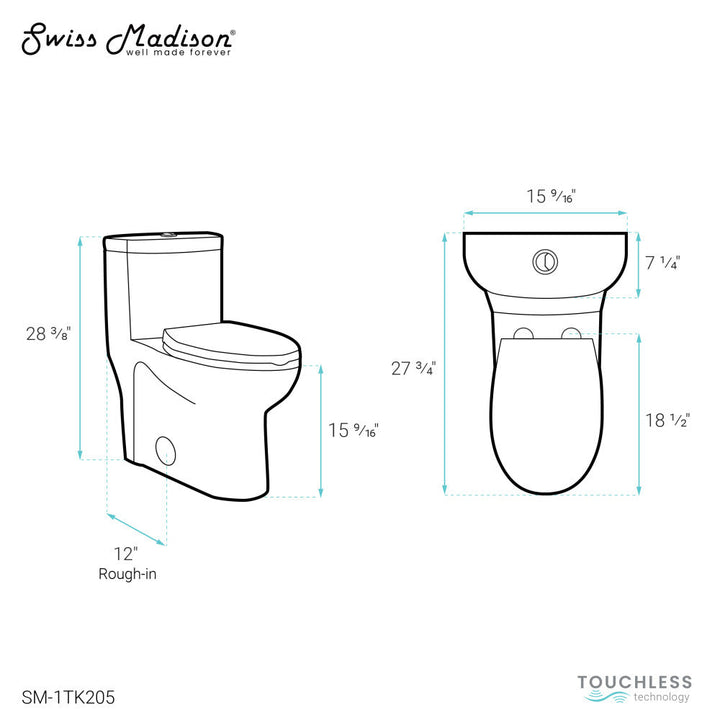 Sublime One Piece Elongated Toilet with Touchless Retrofit Dual Flush 1.1/1.6 gpf