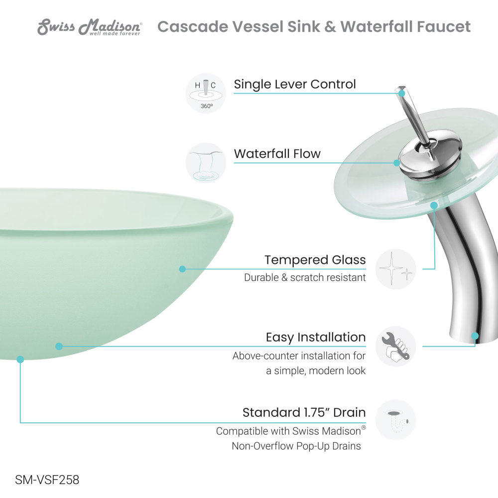 Cascade 16.5 Color Glass Vessel Sink with Faucet, Frost