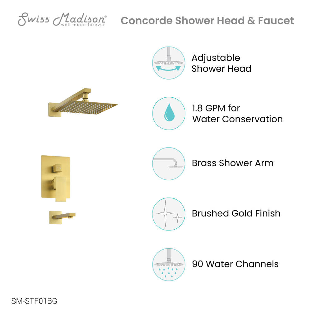 Concorde Single-Handle 1-Spray Tub and Shower Faucet in Brushed Gold (Valve Included)