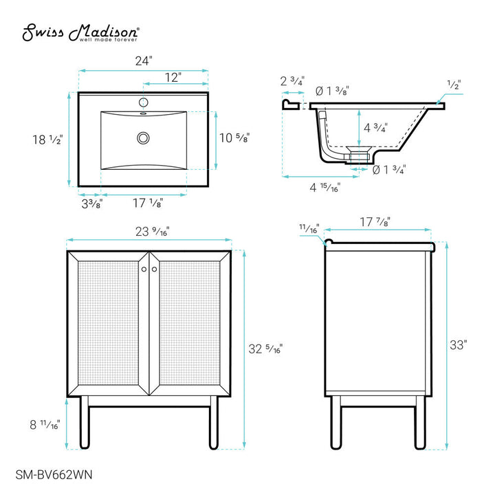 Classe 24" Bathroom Vanity in Dark Walnut