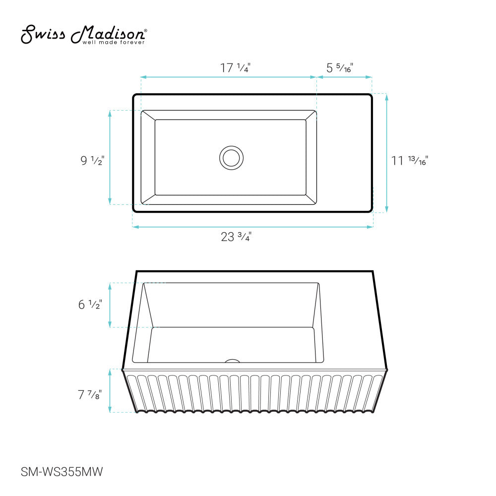 Delice 24" Rectangle Wall-Mount Bathroom Sink in Matte White