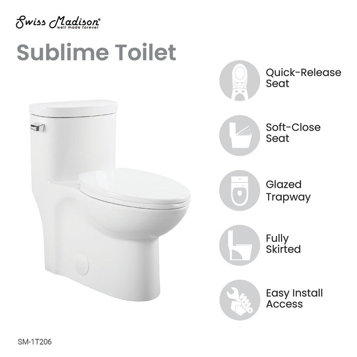 Sublime One-Piece Elongated Left Side Flush Handle Toilet 1.28 gpf