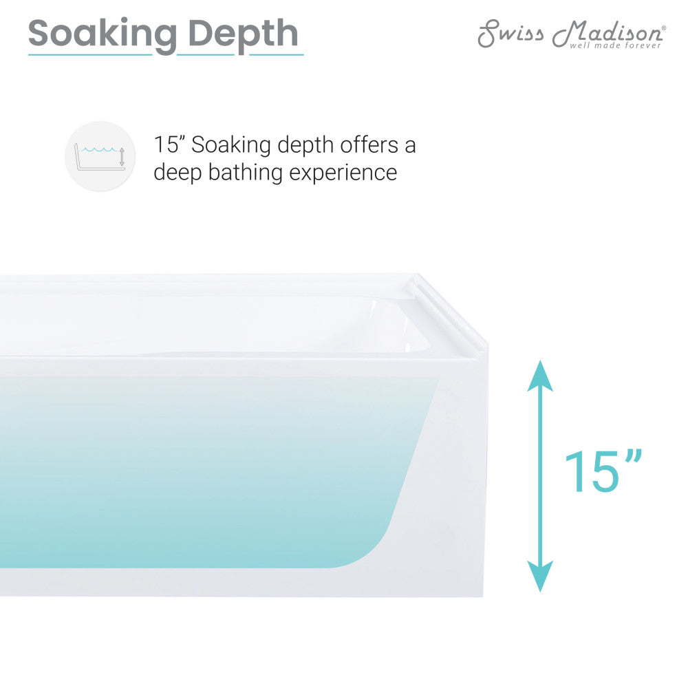 Voltaire 60" x 32" Right-Hand Drain Alcove Bathtub with Apron and Armrest
