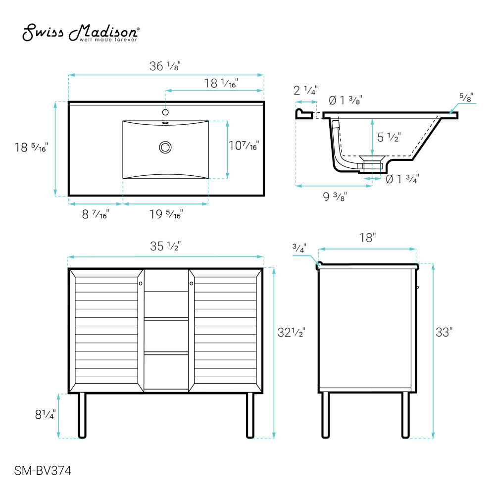 Bron 36" Bathroom Vanity in Oak