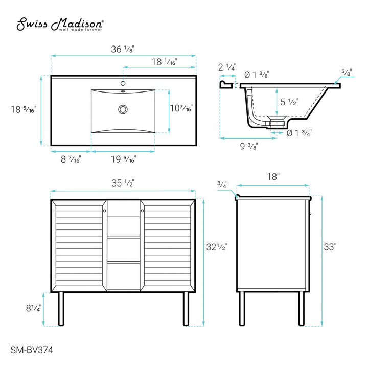 Bron 36" Bathroom Vanity in Oak