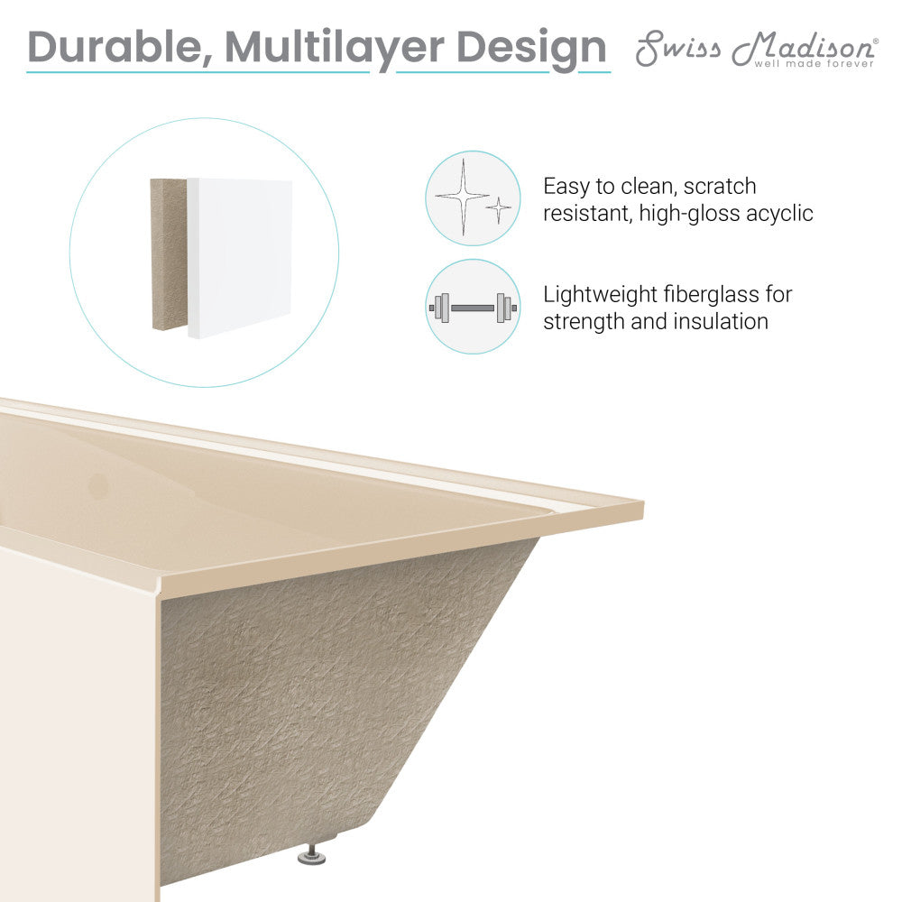 Voltaire 54" x 30" Left-Hand Drain Alcove Bathtub with Apron in Bisque