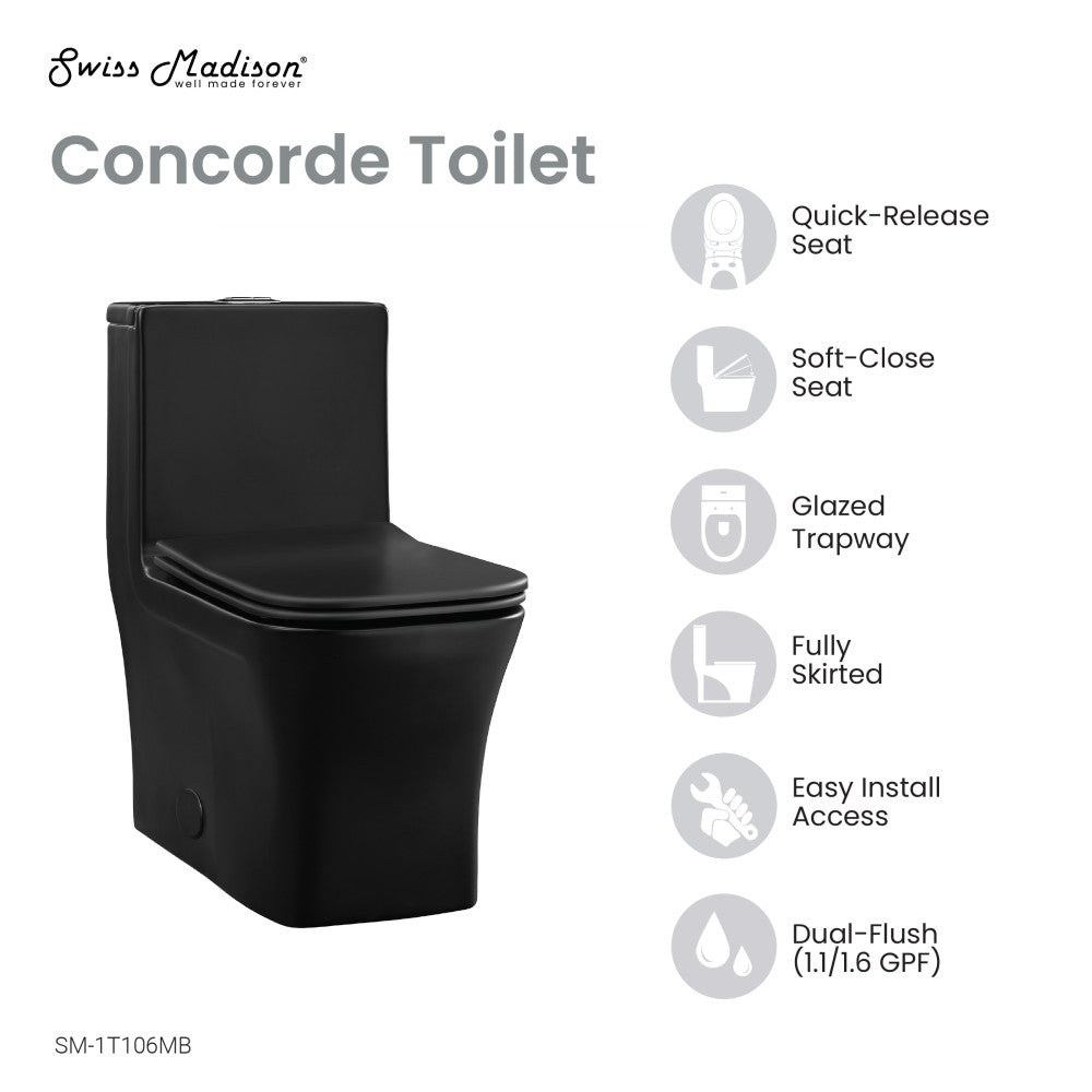 Concorde One-Piece Square Toilet Dual-Flush in Matte Black 1.1/1.6 gpf