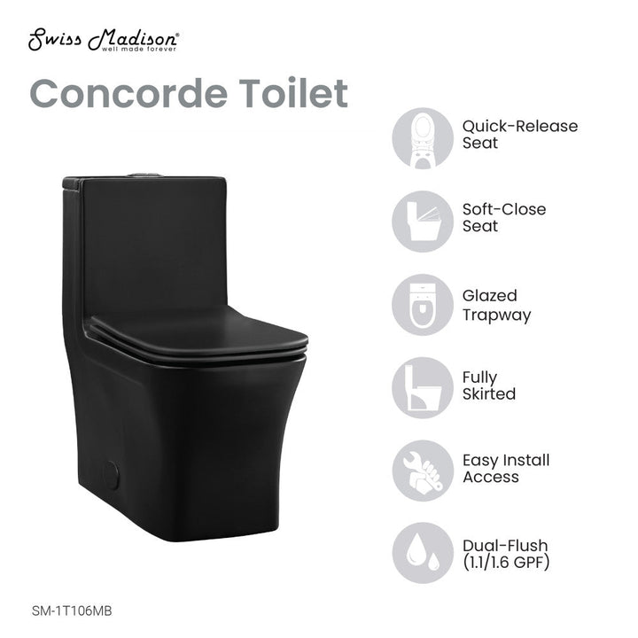 Concorde One-Piece Square Toilet Dual-Flush in Matte Black 1.1/1.6 gpf