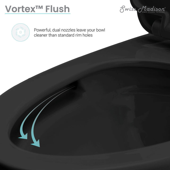 St. Tropez One Piece Elongated Toilet Dual Vortex™ Flush in Matte Black, Black Hardware 1.1/1.6 gpf