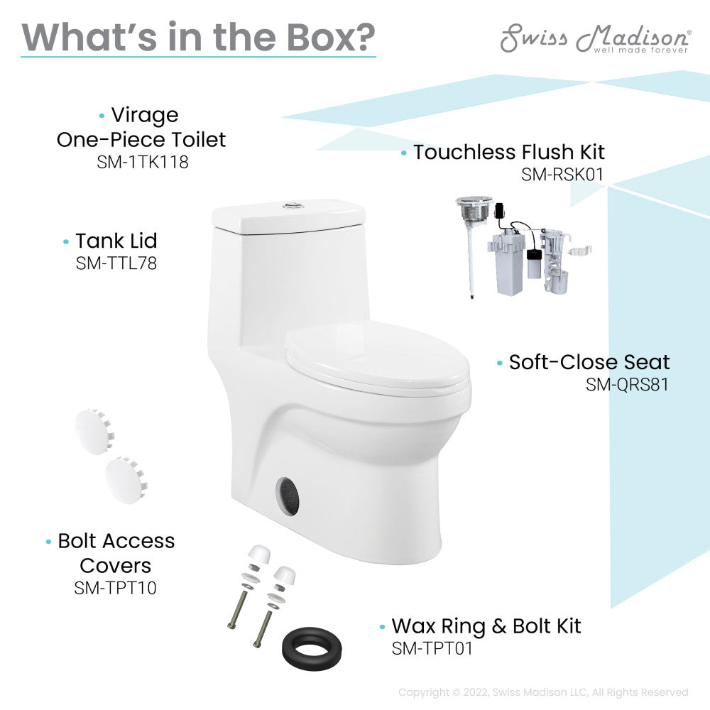 Virage One Piece Elongated Toilet with Touchless Retrofit Dual Flush 1.1/1.6 gpf