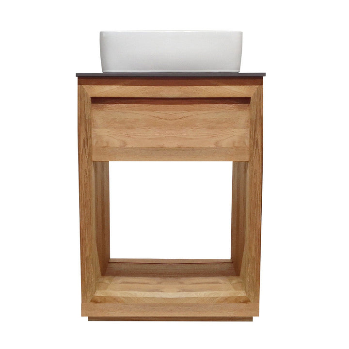 Rennes 24" Reclaimed Wood Vanity in Natural Teak with Slate Countertop and Single Hole Vessel Sink