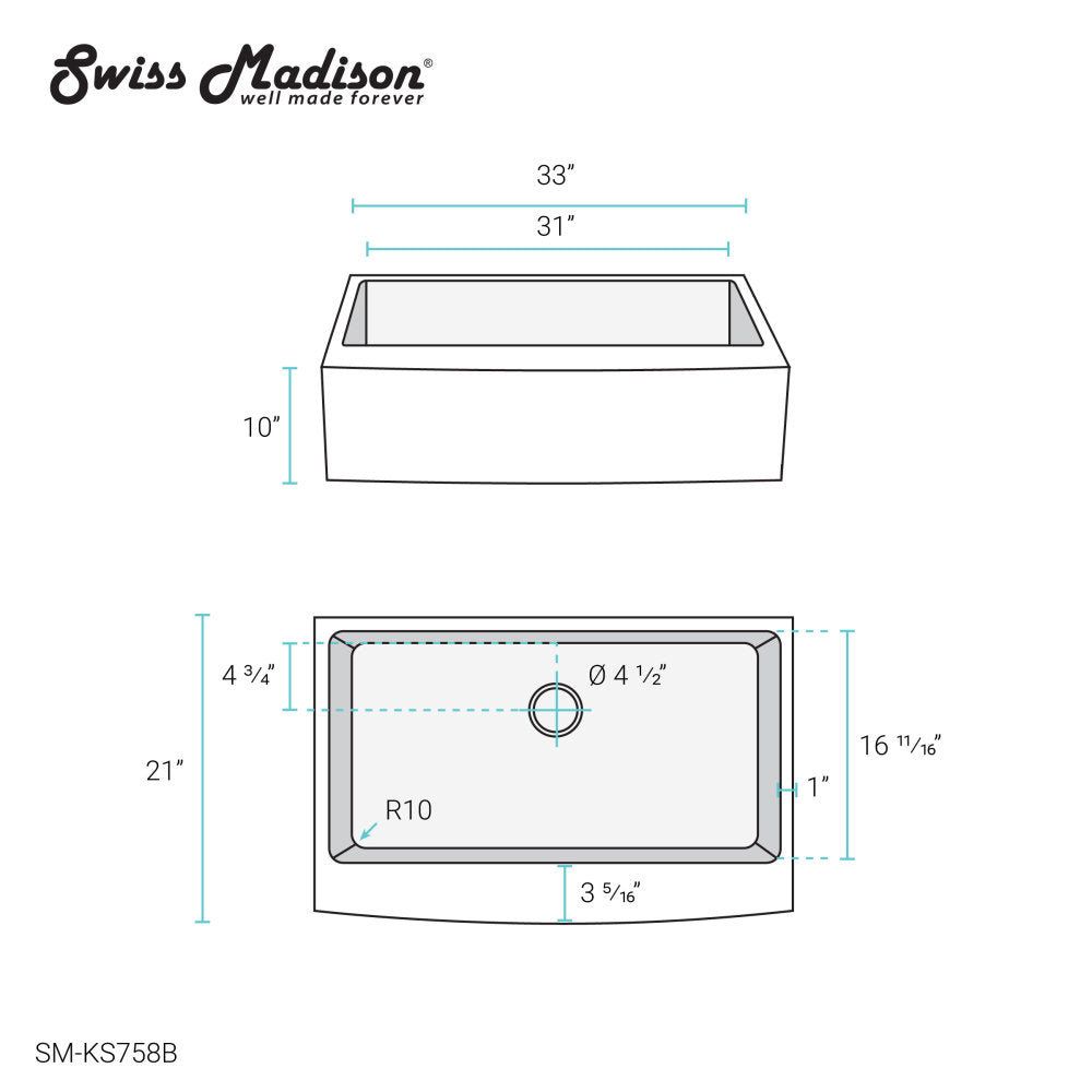 Rivage 33 x 21 Stainless Steel, Single Basin, Farmhouse Kitchen Sink with Apron in Black