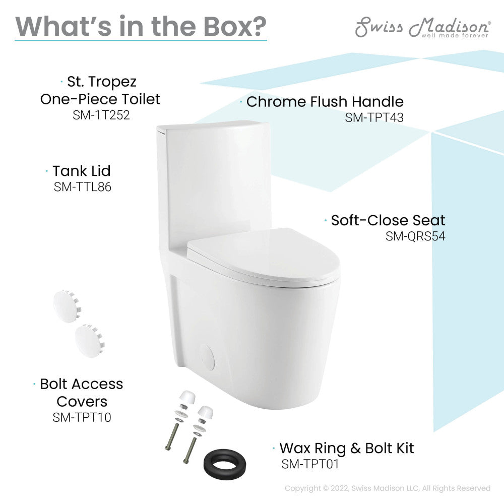 St. Tropez One Piece Elongated Toilet Right Side Flush 1.28 gpf