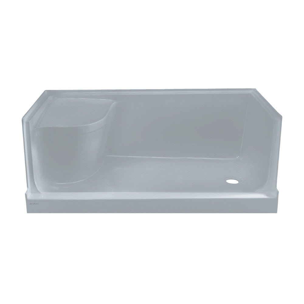 Aquatique 60" x 32" Single Threshold Shower Base With Right Hand Drain and Integral Left Hand Seat in Grey