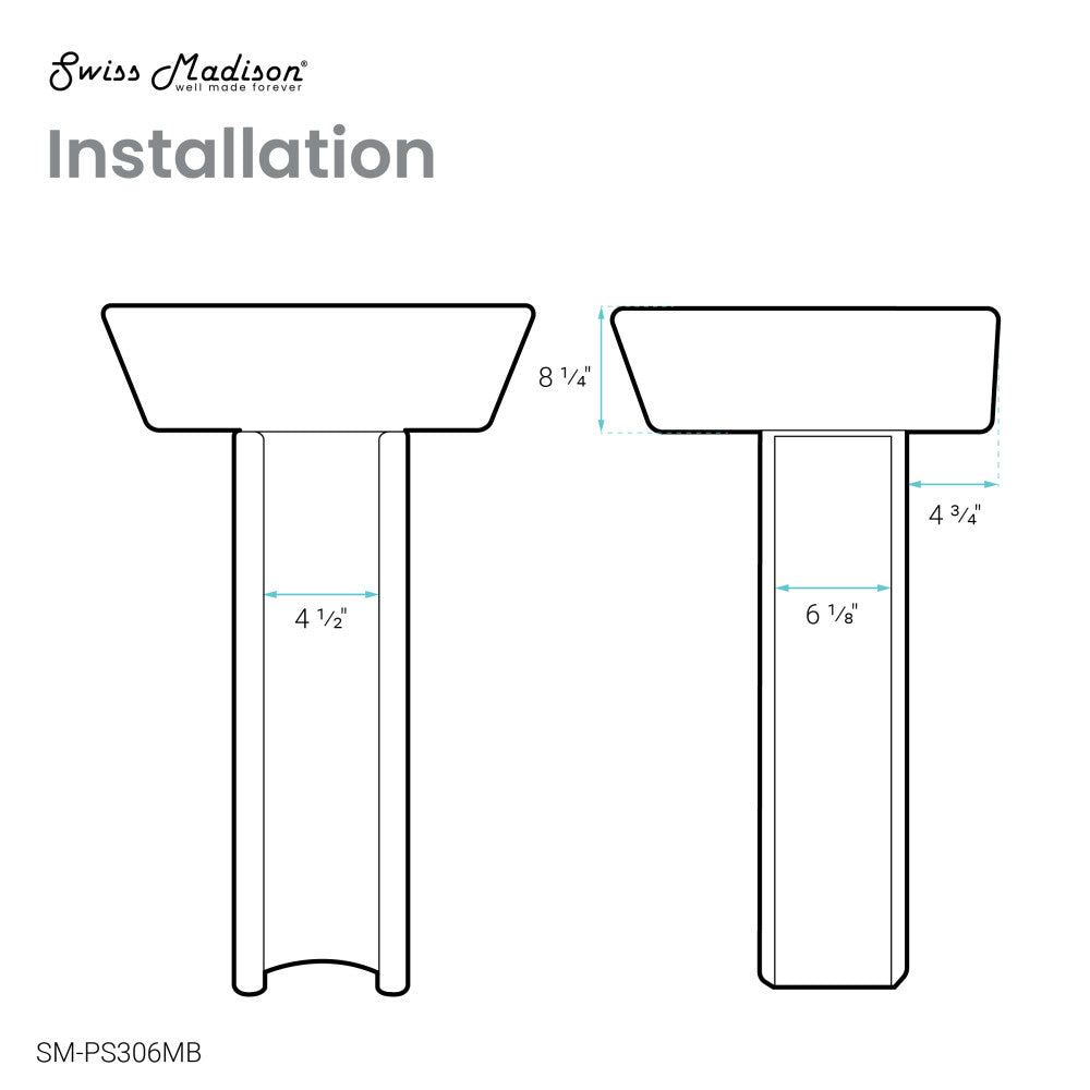 Sublime Square Two-Piece Pedestal Sink in Matte Black