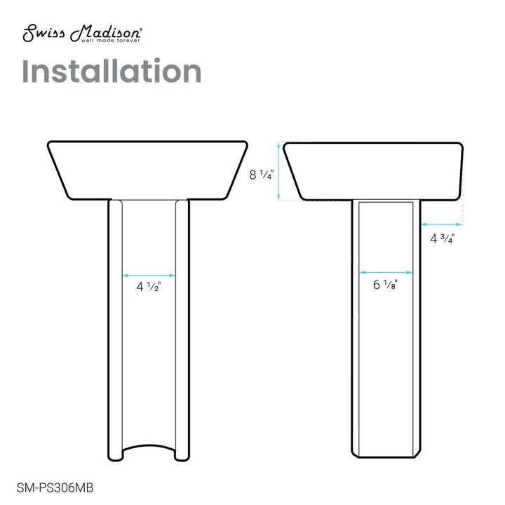 Sublime Square Two-Piece Pedestal Sink in Matte Black