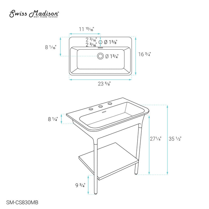 Ivy 32" Solid Surface Console Sink in Matte Black