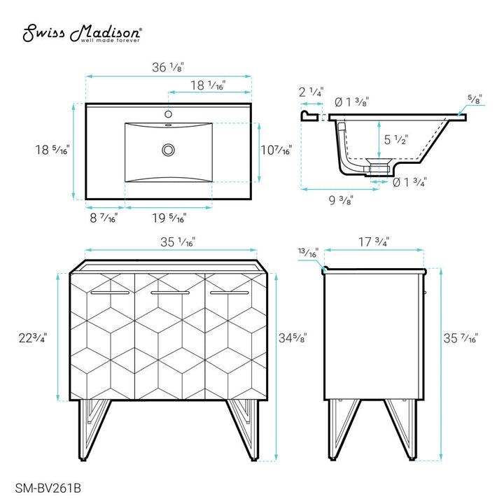 Annecy 36" Bathroom Vanity in Phantom Black