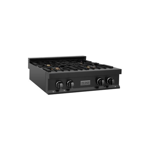 ZLINE 30" Porcelain Stovetop W/ 4 Gas Burners Black Stainless Steel