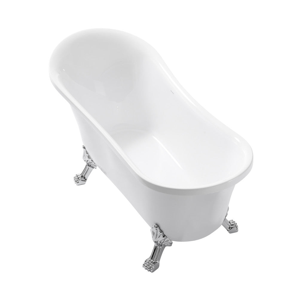 Cache Single Slipper, Clawfoot Soaking Acrylic Bathtub, Chrome Clawfoot