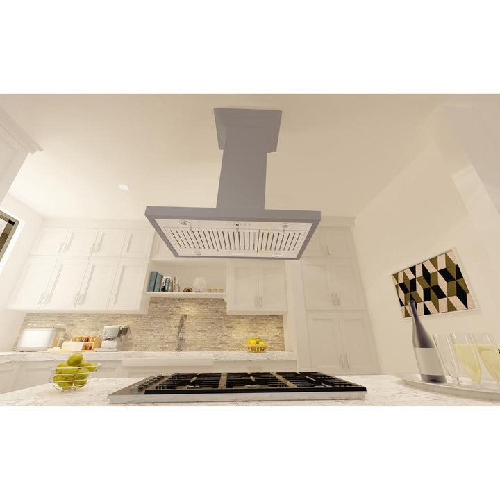 Wooden Island Mount Range Hood in Gray - Includes Motor  ZLINE 36 in.