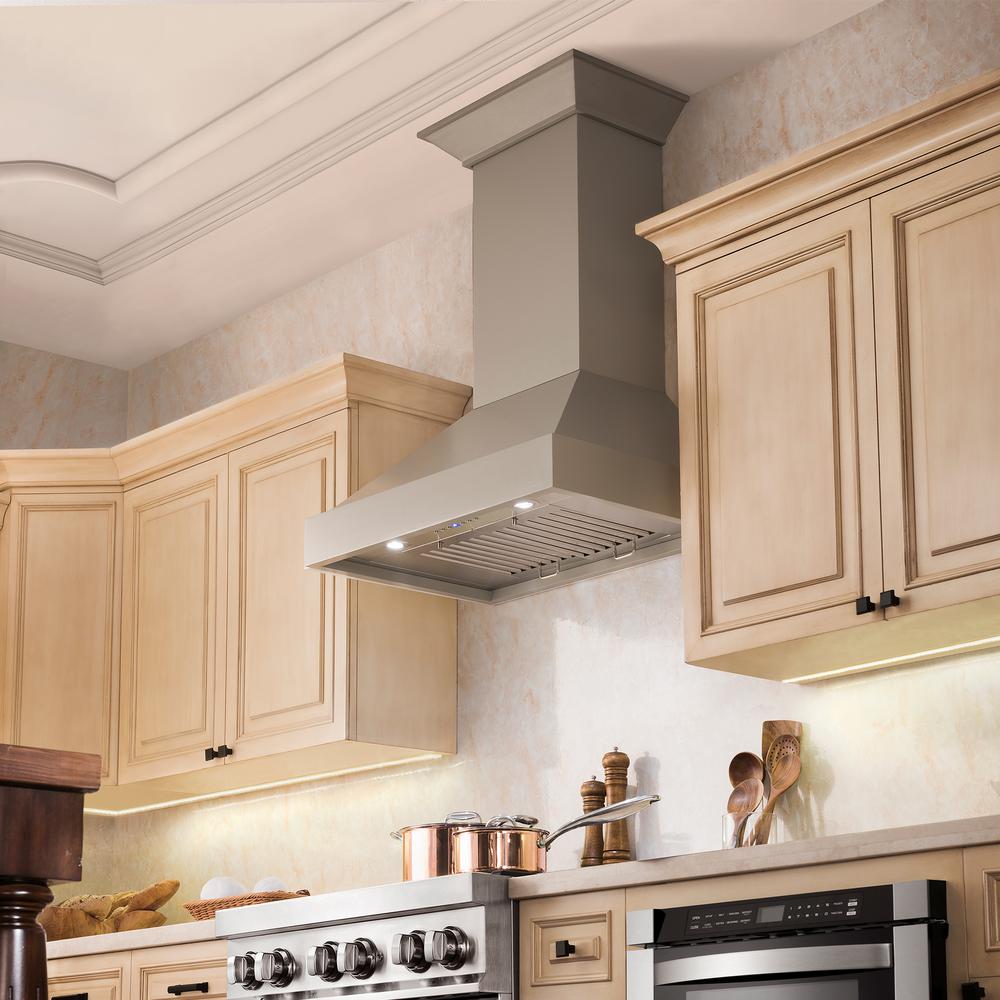 Wooden Wall Mount Range Hood in Gray - Includes Motor  ZLINE 48 in.