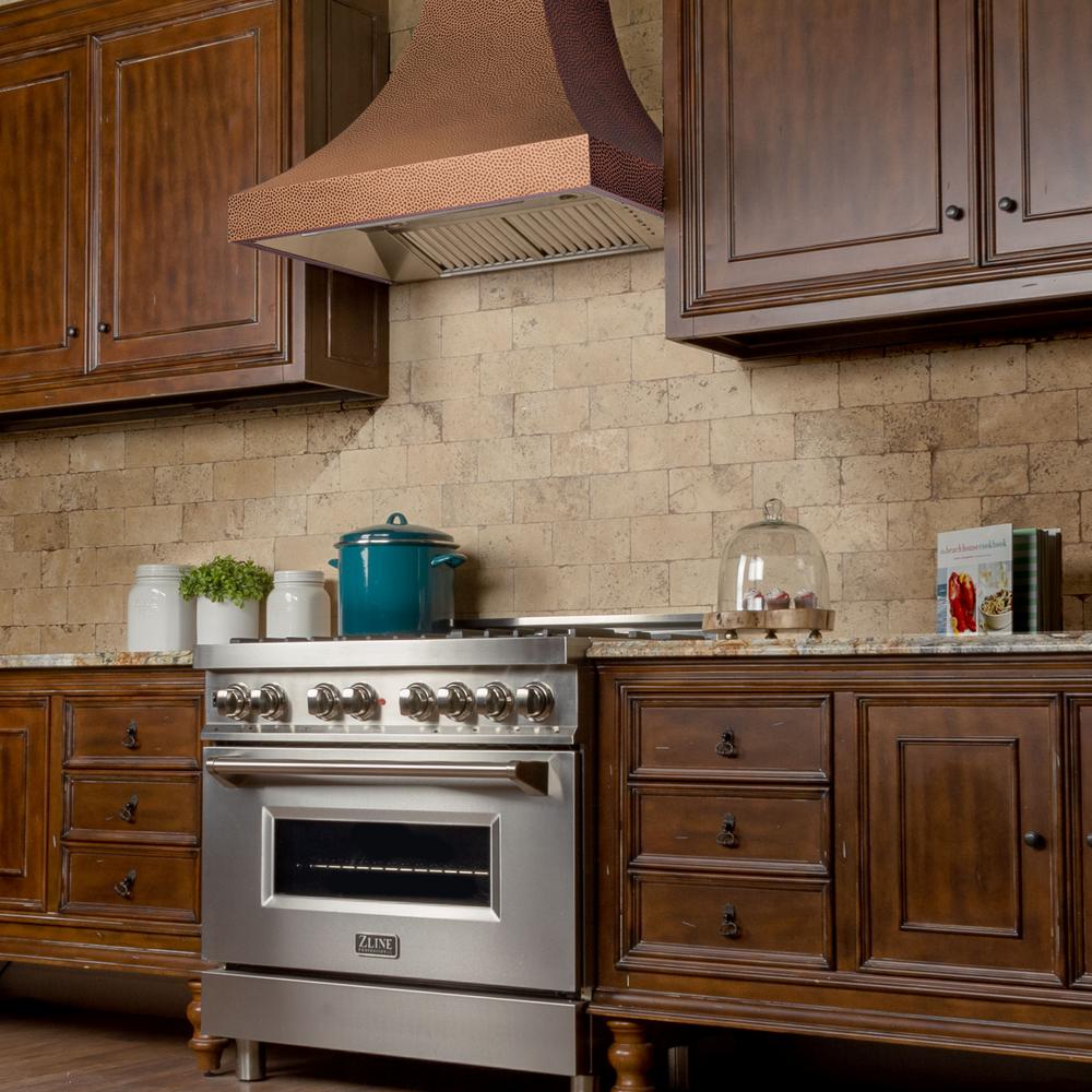 Designer Series Hand-HammeredCopper Finish Wall Range Hood (8632H-36)  ZLINE 36"