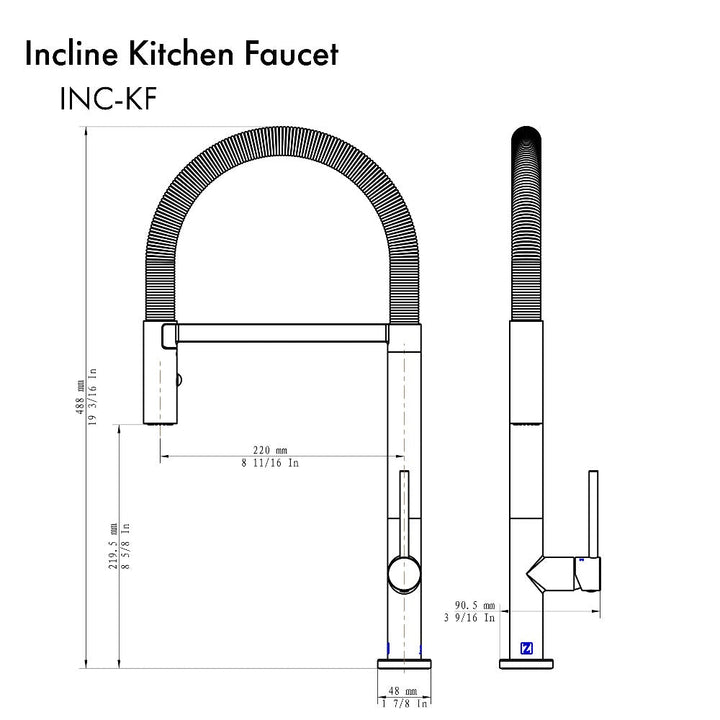 ZLINE Autograph Edition Incline Pull Down Single Handle Kitchen Faucet in Matte Black (INC-KF-MB)