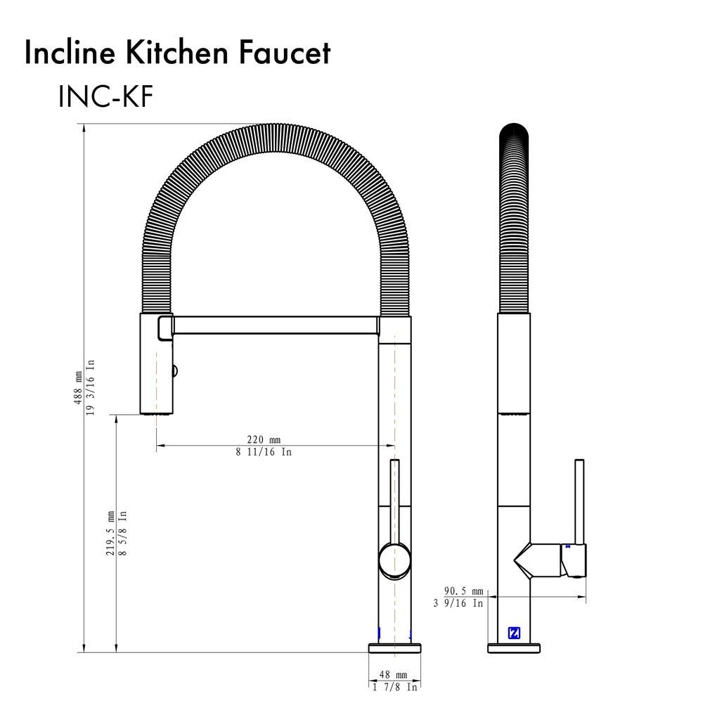 ZLINE Autograph Edition Incline Pull Down Single Handle Kitchen Faucet in Polished Gold (INC-KF-PG)