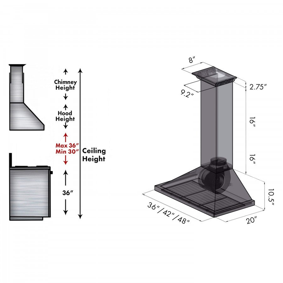 ZLINE 36 in. Stainless Steel Wall Range Hood with Built-in CrownSound® Bluetooth Speakers, KBCRN-BT-36