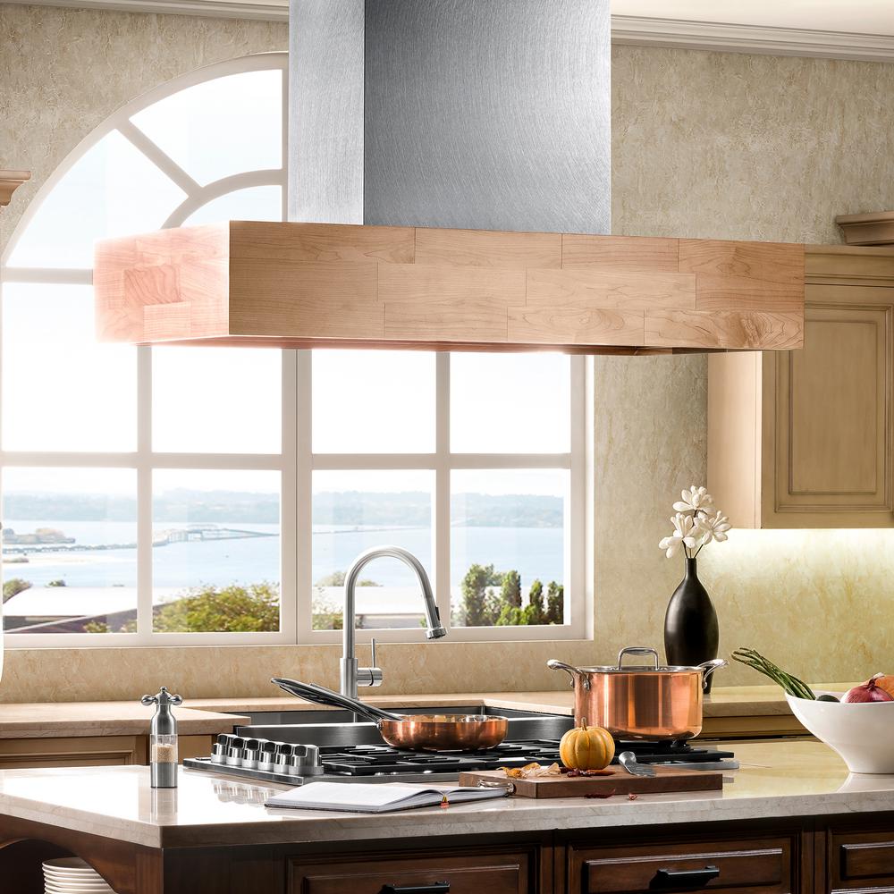 Remote Blower Designer Series Wooden Island Mount Range Hood in Butcher Block (681iM-RS-48-400)   ZLINE 48 in.