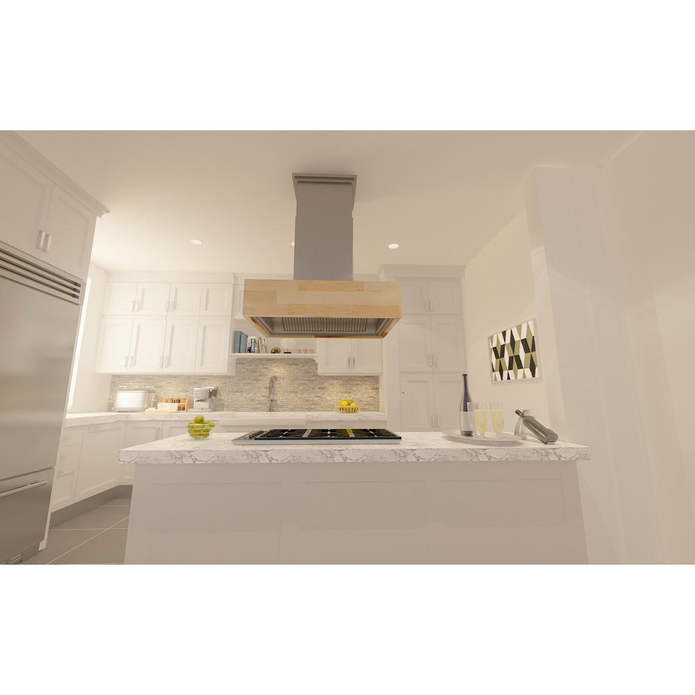 Remote Blower Designer Series Wooden Island Mount Range Hood in Butcher Block (681iM-RS-48-400)   ZLINE 48 in.