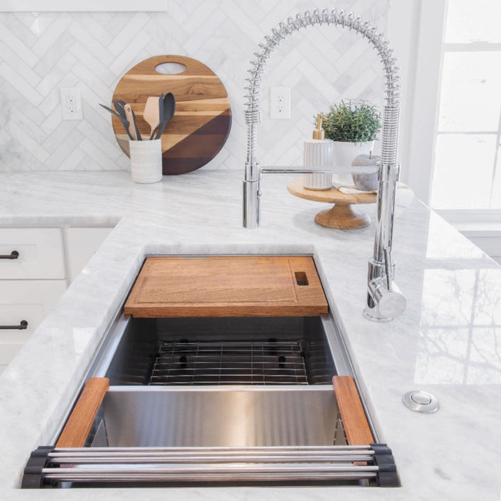 ZLINE 33" Garmisch Undermount Single Bowl Stainless Steel Kitchen Sink with Bottom Grid and Accessories (