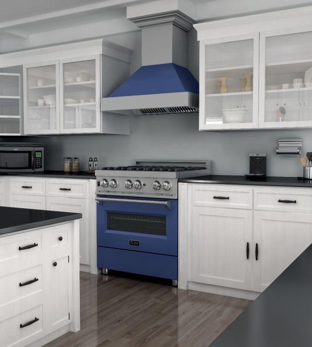 ZLINE 30 in. Professional Gas Burner/Electric Oven in DuraSnow® Stainless with Blue Matte Door, RAS-BM-30