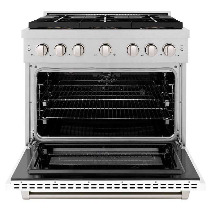 Zline 36 In. 5.2 Cu. Ft. Paramount Dual Fuel Range With 6 Burner Duopro™ Cooktop And Electric Convection Oven In Satin Stainless Steel With White Matte Door (Psdrs-Wm-36)