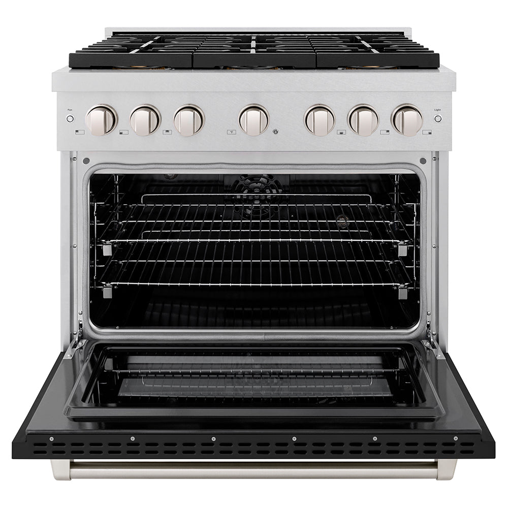 Zline 36 In. 5.2 Cu. Ft. Paramount Dual Fuel Range With 6 Burner Duopro™ Cooktop And Electric Convection Oven In Satin Stainless Steel With Black Matte Door (Psdrs-Blm-36)
