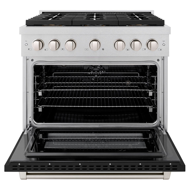 Zline 36 In. 5.2 Cu. Ft. Paramount Dual Fuel Range With 6 Burner Duopro™ Cooktop And Electric Convection Oven In Satin Stainless Steel With Black Matte Door (Psdrs-Blm-36)