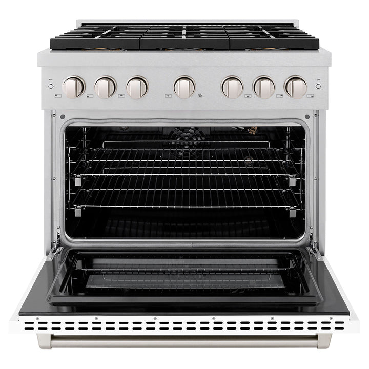 Zline 36 In. 5.2 Cu. Ft. Paramount Gas Range With 6 Burner Duopro™ Cooktop And Convection Gas Oven In Satin Stainless Steel With White Matte Door (Psgrs-Wm-36)