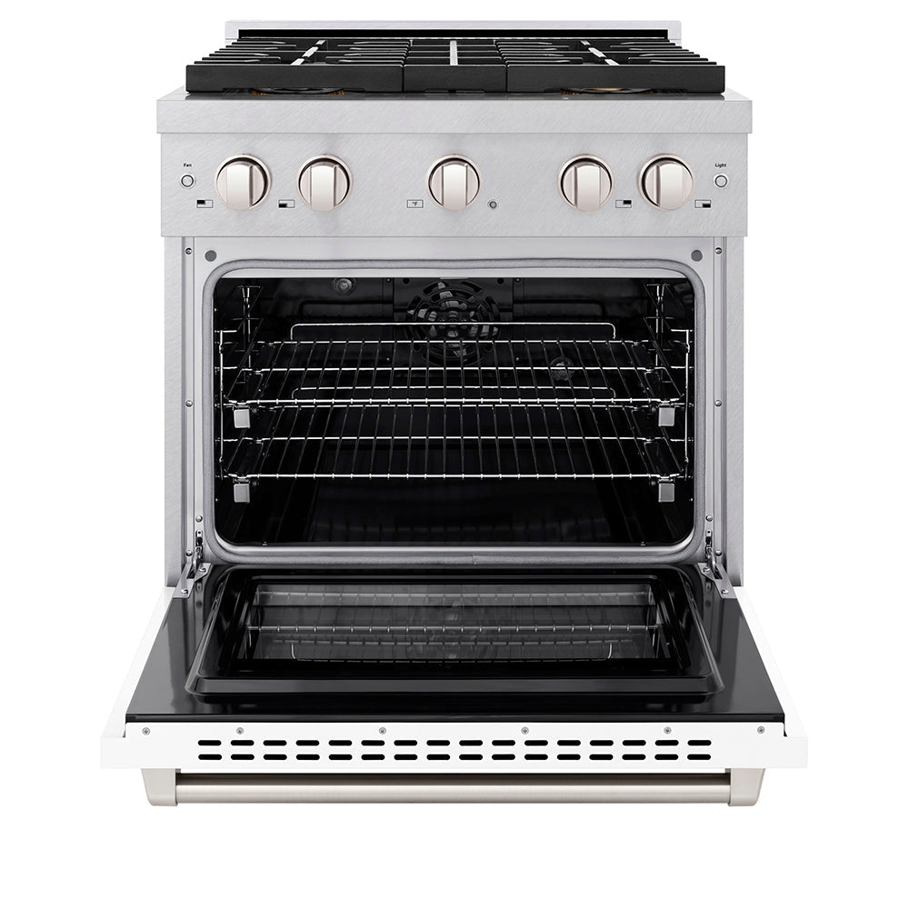 Zline 30 In. 4.2 Cu. Ft. Paramount Dual Fuel Range With 4 Burner Duopro™ Cooktop And Electric Convection Oven In Satin Stainless Steel With White Matte Door (Psdrs-Wm-30)