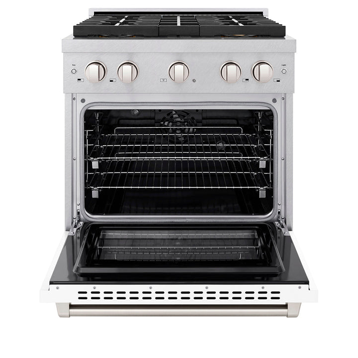 Zline 30 In. 4.2 Cu. Ft. Paramount Dual Fuel Range With 4 Burner Duopro™ Cooktop And Electric Convection Oven In Satin Stainless Steel With White Matte Door (Psdrs-Wm-30)