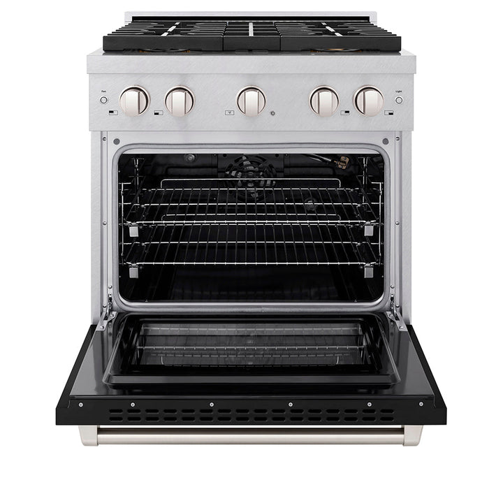 Zline 30 In. 4.2 Cu. Ft. Paramount Gas Range With 4 Burner Duopro™ Cooktop And Convection Gas Oven In Satin Stainless Steel With Black Matte Door (Psgrs-Blm-30)