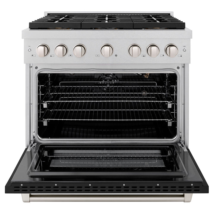 Zline 36 In. 5.2 Cu. Ft. Paramount Gas Range With 6 Burner Duopro™ Cooktop And Convection Gas Oven In Satin Stainless Steel With Black Matte Door (Psgrs-Blm-36)