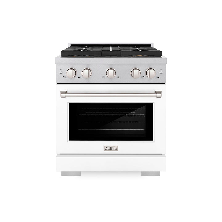 Zline 30 In. 4.2 Cu. Ft. Paramount Dual Fuel Range With 4 Burner Duopro™ Cooktop And Electric Convection Oven In Satin Stainless Steel With White Matte Door (Psdrs-Wm-30)