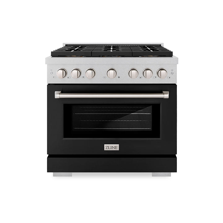 Zline 36 In. 5.2 Cu. Ft. Paramount Gas Range With 6 Burner Duopro™ Cooktop And Convection Gas Oven In Satin Stainless Steel With Black Matte Door (Psgrs-Blm-36)