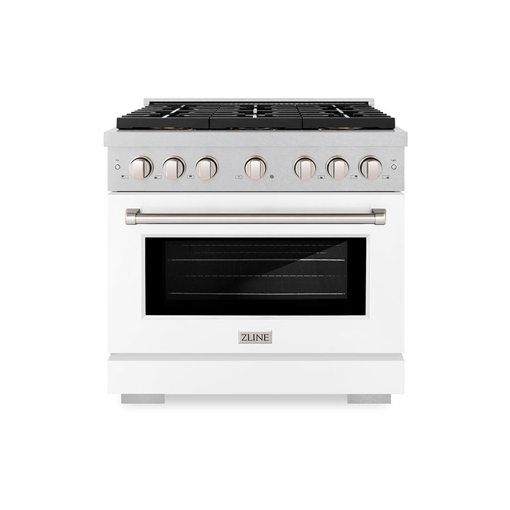 Zline 36 In. 5.2 Cu. Ft. Paramount Gas Range With 6 Burner Duopro™ Cooktop And Convection Gas Oven In Satin Stainless Steel With White Matte Door (Psgrs-Wm-36)