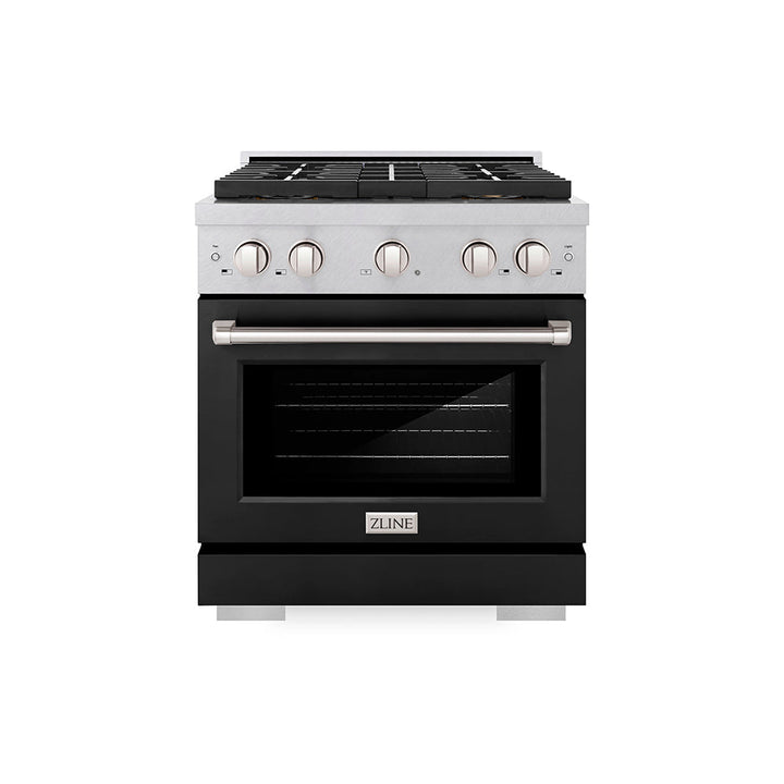 Zline 30 In. 4.2 Cu. Ft. Paramount Gas Range With 4 Burner Duopro™ Cooktop And Convection Gas Oven In Satin Stainless Steel With Black Matte Door (Psgrs-Blm-30)