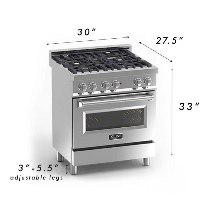 ZLINE 30 in. Professional Gas Burner/Electric Oven Stainless Steel Range with Black Matte Door, RA-BLM-30