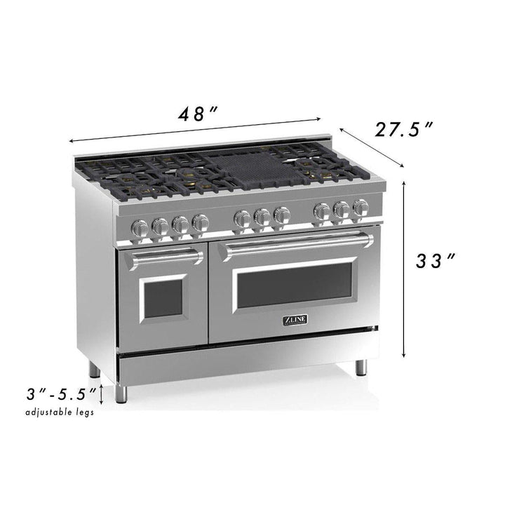 ZLINE 48 in. Professional Gas Burner/Electric Oven Stainless Steel 6.0 cu.ft. 7 Range - Blue Gloss Door, RA-BG-48