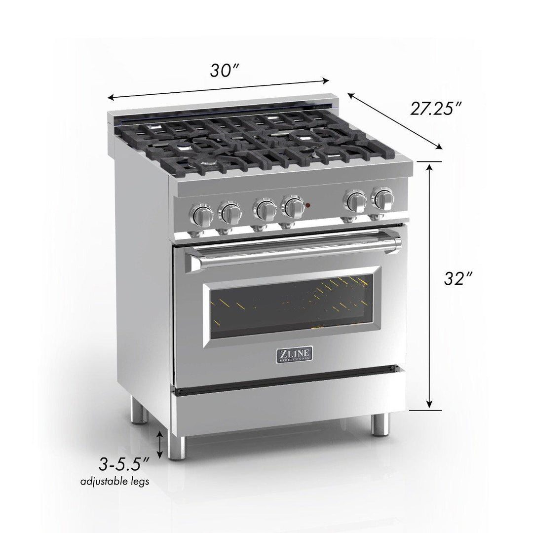 ZLINE 30 in. Professional Gas Burner/Electric Oven in DuraSnow® Stainless with Blue Gloss Door, RAS-BG-30